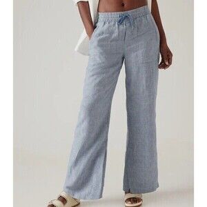 Athleta Retreat Linen Wide Leg Pant 4 Chambray Blue